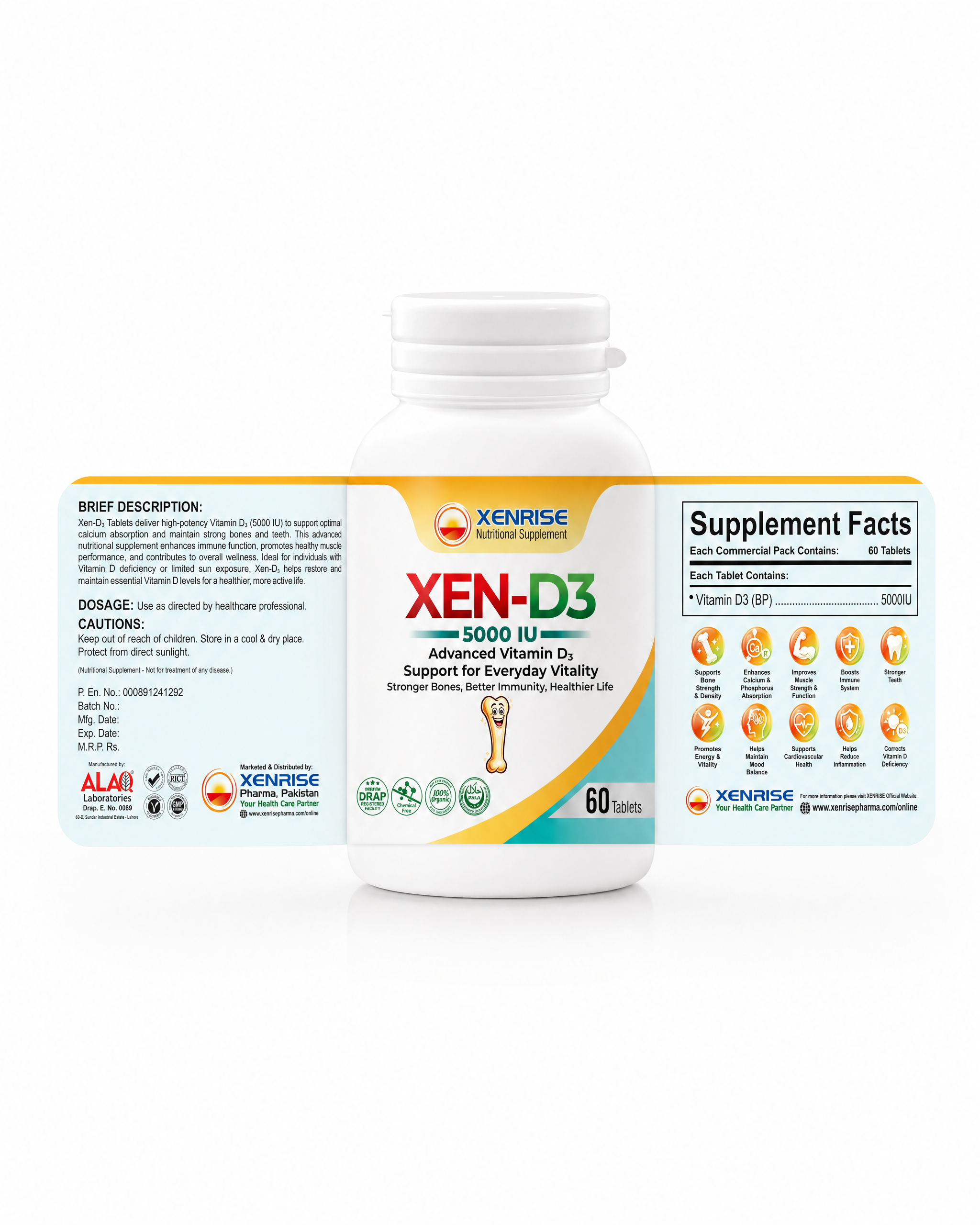XEN-D3 5000 IU Tablets | Advanced Vitamin D3 Support for Everyday Vitality | Stronger Bones, Better Immunity & Healthier Life - Image 2