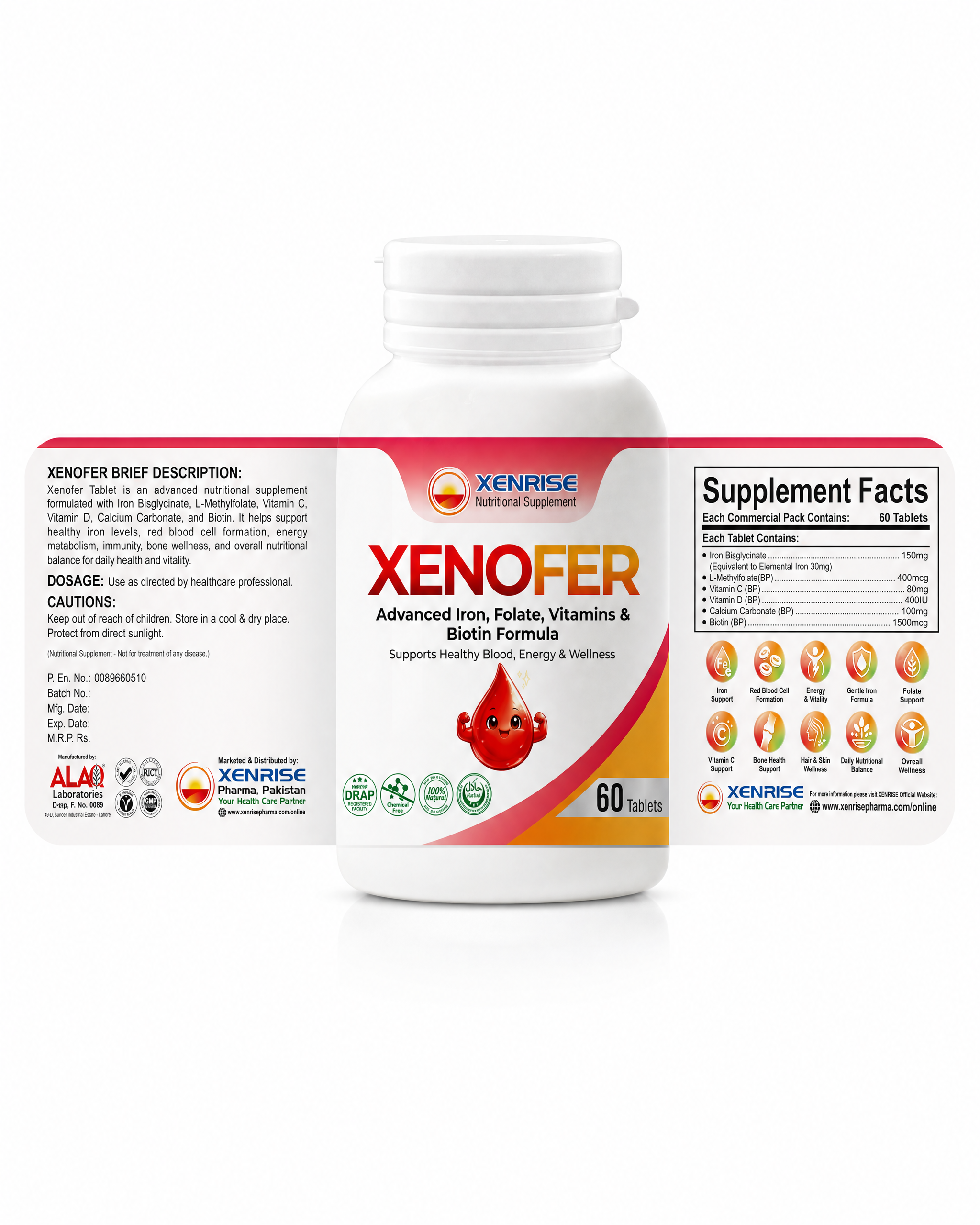 XENOFER Tablets | Advanced Iron, Folate, Vitamins & Biotin Formula | Supports Healthy Blood, Energy & Wellness - Image 3