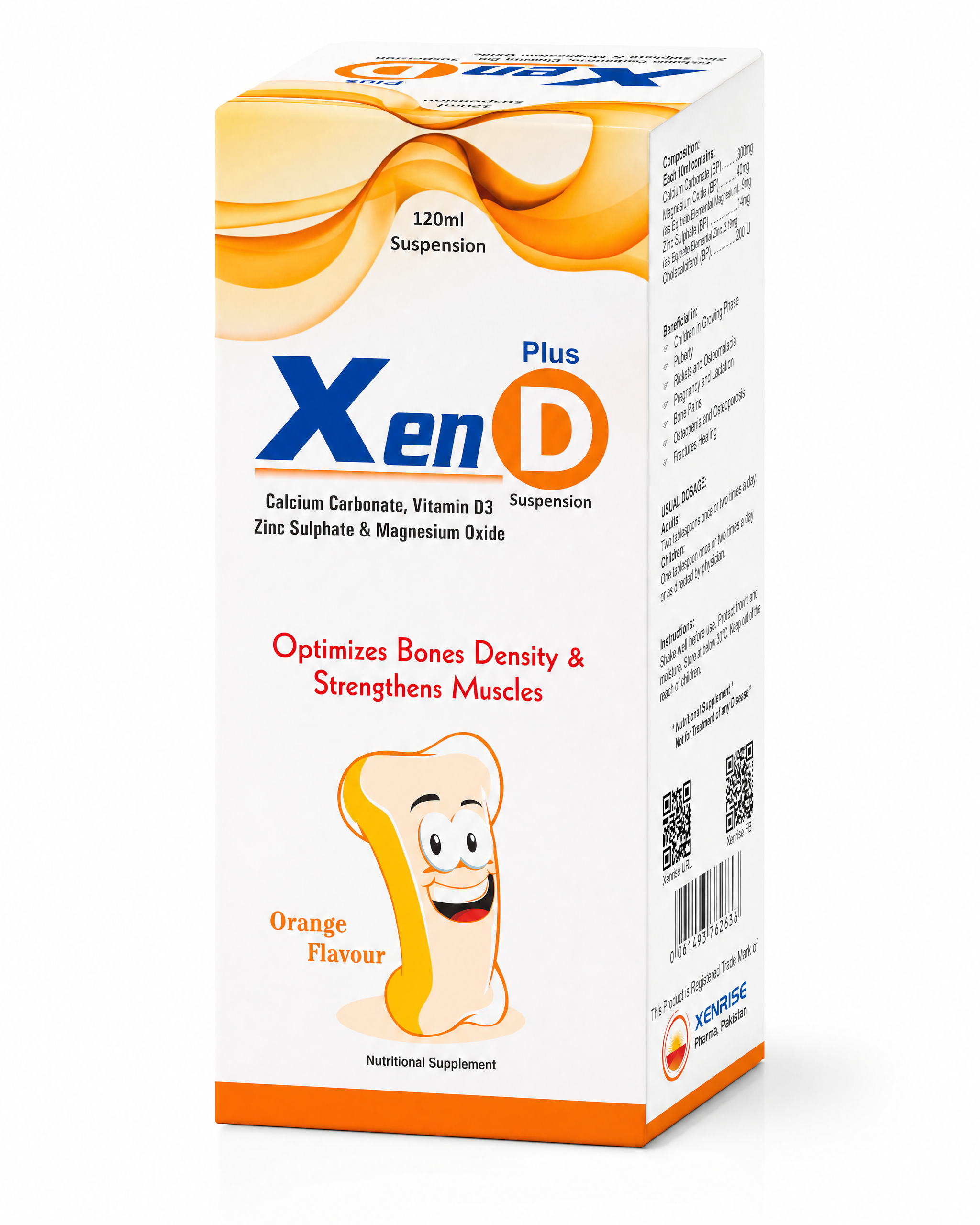 XEN-D PLUS SUSPENSION | Optimizes Bone Density & Strengthens Muscles | Calcium Carbonate, Vitamin D3, Zinc Sulphate & Magnesium Oxide Suspension