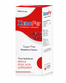 XENOFER SYRUP | Iron Bisglycinate + L-Methylfolate | Sugar-Free Raspberry Flavour Iron & Folic Acid Supplement for Healthy Blood, Energy & Wellness