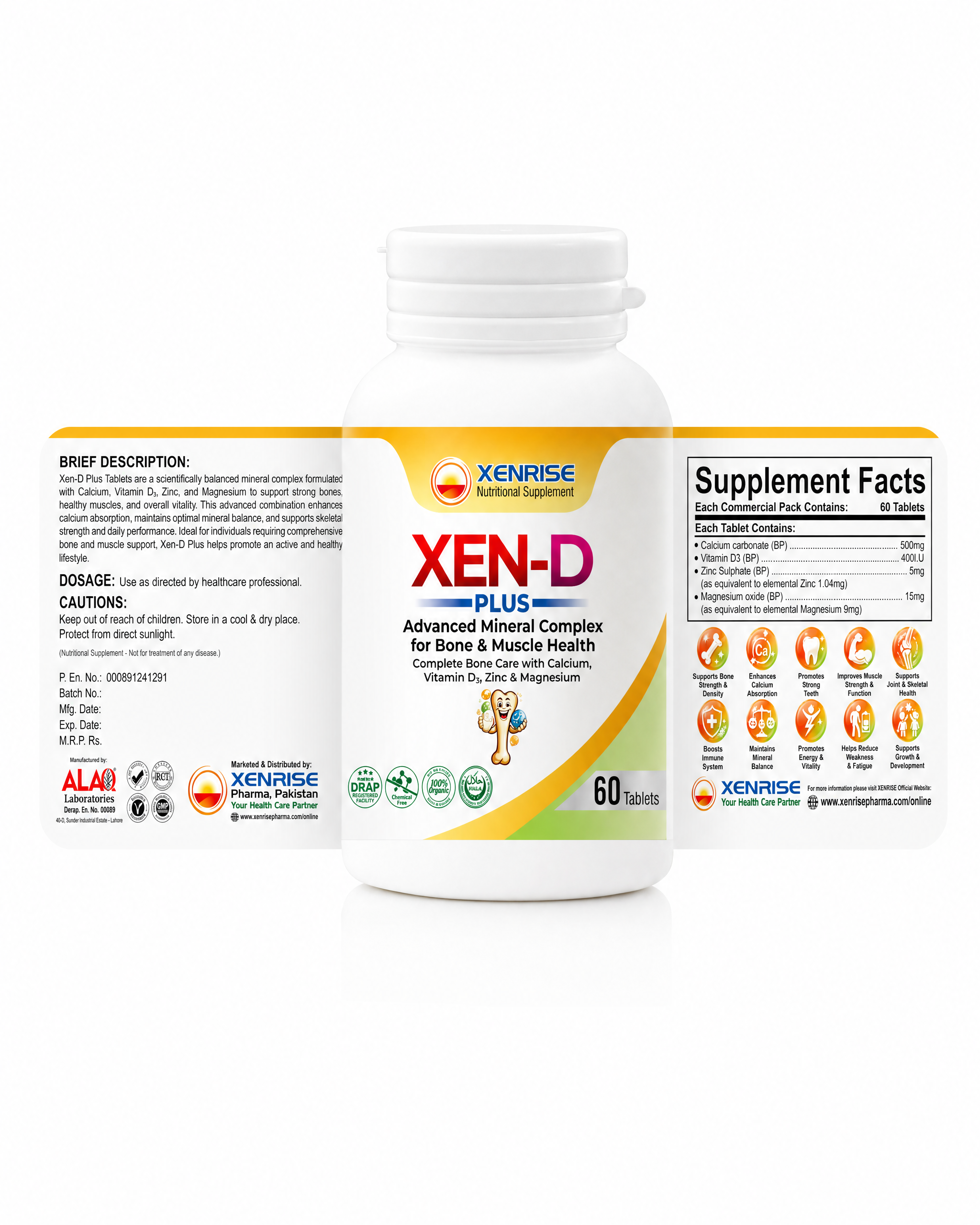 XEN-D PLUS MOCKUP - 4 XEN-D Plus Tablets | Advanced Mineral Complex for Bone & Muscle Health | Complete Bone Care with Calcium, Vitamin D3, Zinc & Magnesium - Image 4