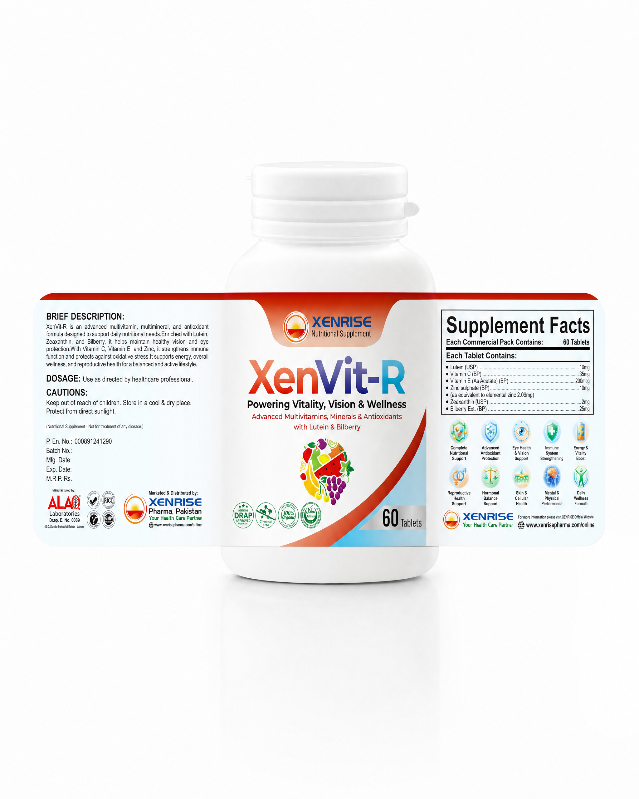 XENVIT-R MOCKUP - 4 XenVit-R Tablets | Powering Vitality, Vision & Wellness | Advanced Multivitamins, Minerals & Antioxidants with Lutein & Bilberry - Image 6